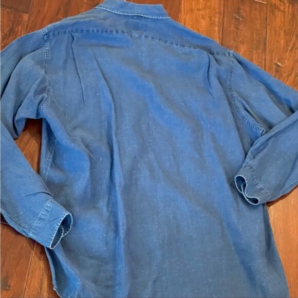 Polo Ralph Lauren oversized 100% linen navy long sleeve shirt M - Picture 2 of 11